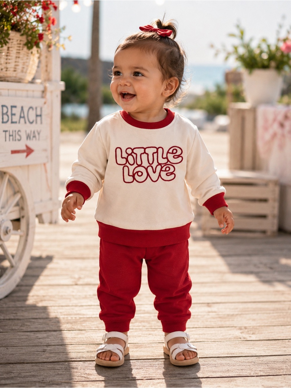 Mini Bean 'Little Love' Cream & Red Kids Matching Set